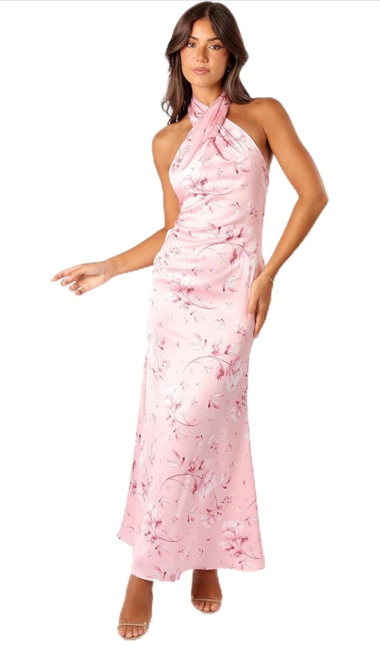 Petal & Pup Women's Mila Halterneck Maxi Dress pink floral open back maxi sz XL